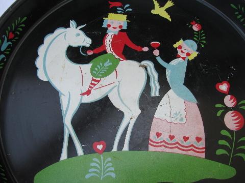 photo of vintage tole metal tray, painted folk art design, old Pennsylvania Dutch style #3