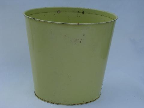 photo of vintage tole painted metal wastebasket, spring daffodils bouquet #3