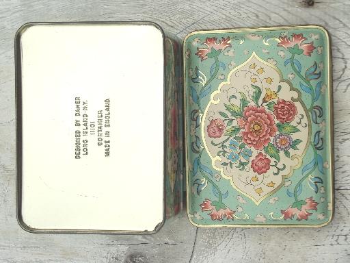 photo of vintage tole tin hinged box, floral print Daher Decorated Ware metal tin #6