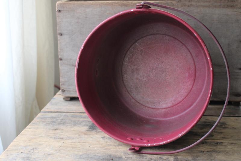 photo of vintage tole ware hand painted metal pail, large bucket for planter or Christmas tree #3