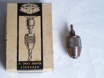 catalog photo of vintage tool, Kimberly drill chuck adaptor to convert from 1/4 or 3/8 inch 1/2 inch bit