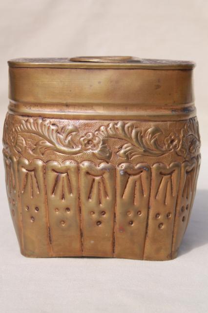 photo of vintage tooled brass tissue box cover, hand wrought metal w/ tarnished patina #2