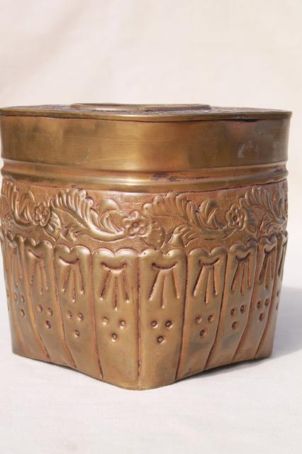 photo of vintage tooled brass tissue box cover, hand wrought metal w/ tarnished patina #3