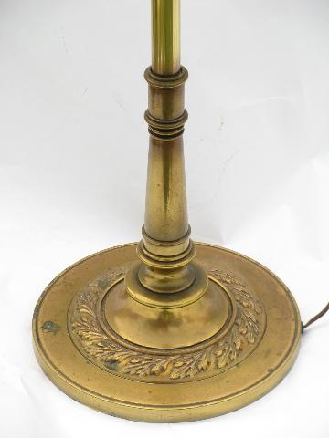 photo of vintage torch flame solid brass torchiere floor lamp, original Stiffel glass diffuser shade #3