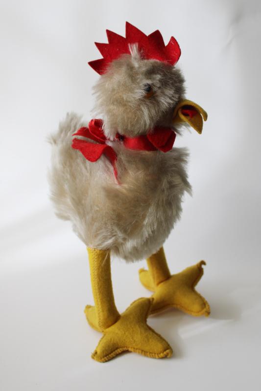 photo of vintage toy chicken wool mohair rooster w/ felt legs, no Steiff label, Germany? #1