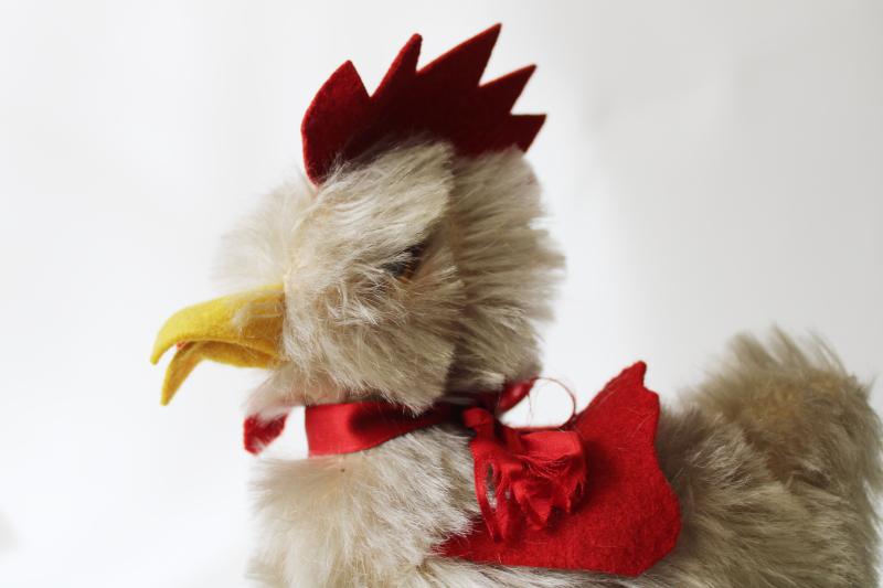 photo of vintage toy chicken wool mohair rooster w/ felt legs, no Steiff label, Germany? #2