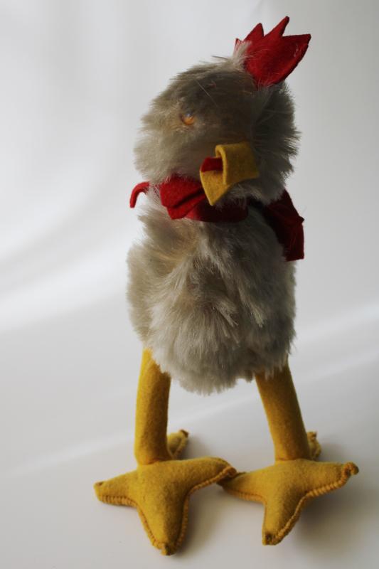 photo of vintage toy chicken wool mohair rooster w/ felt legs, no Steiff label, Germany? #3