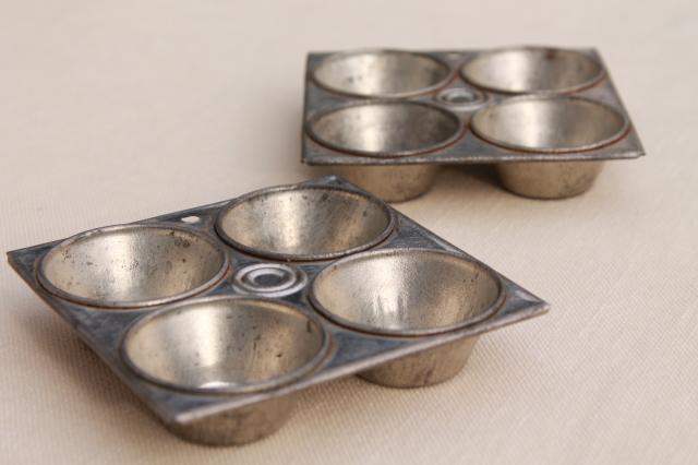 photo of vintage toy kitchen metal baking tins, muffin baking pans doll size miniature working bakeware  #10