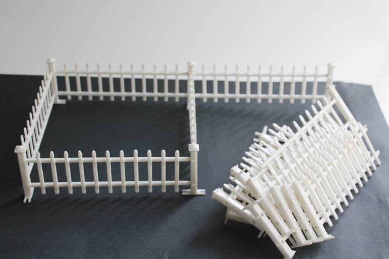 photo of vintage toy plastic miniature white picket fence for putz village, dollhouse, farm toys  #1