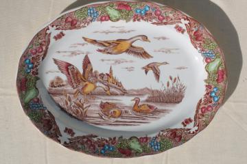 catalog photo of vintage transferware china Thanksgiving Christmas duck platter, flying ducks game birds