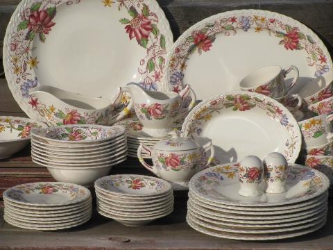 photo of vintage transferware china dishes for 8, Vernon Kilns pottery Dolores #1