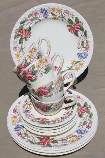 photo of vintage transferware china - plates, cups & saucers -  Vernon Kilns pottery Dolores  #1