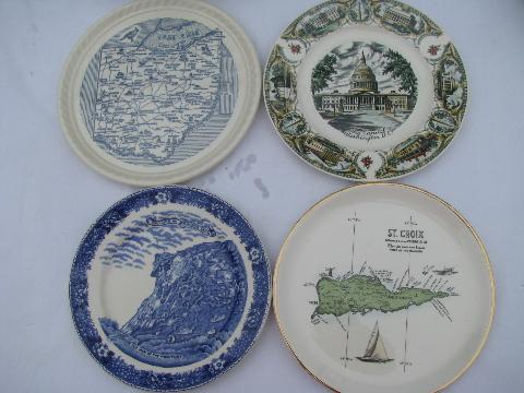 photo of vintage transferware china souvenir plate collection, state maps & landmarks #2