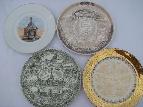 photo of vintage transferware china souvenir plate collection, state maps & landmarks #3