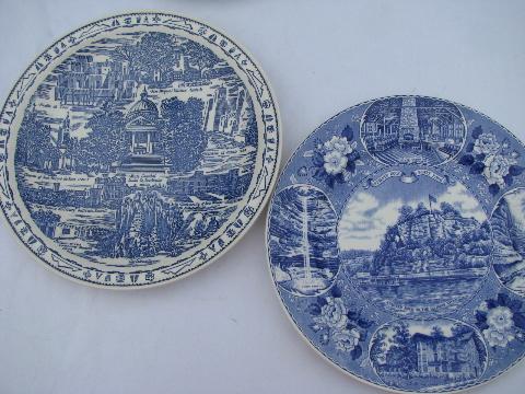 photo of vintage transferware china souvenir plate collection, state maps & landmarks #5