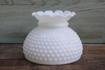 catalog photo of vintage translucent white milk glass lampshade, hobnail glass replacement shade 