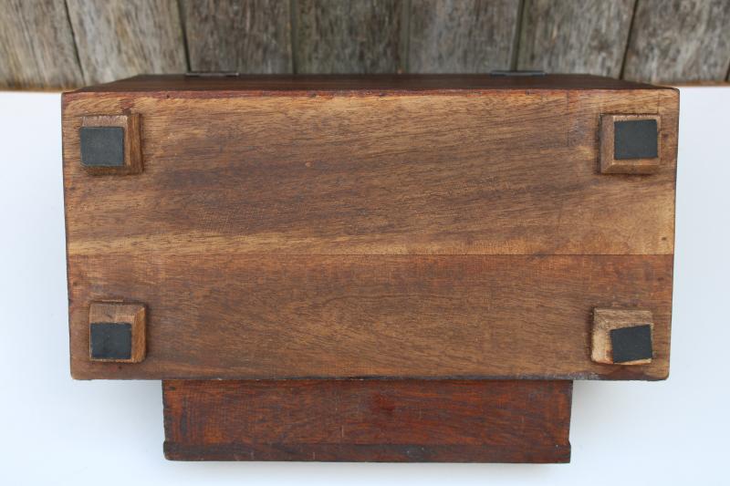 photo of vintage travel desk letter box, heavy carved wood w/ iron hardware bohemian decor #2