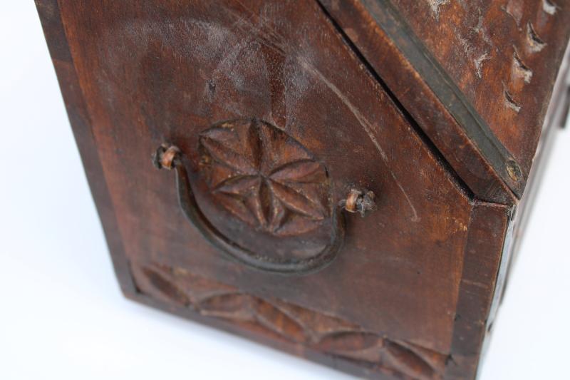 photo of vintage travel desk letter box, heavy carved wood w/ iron hardware bohemian decor #12