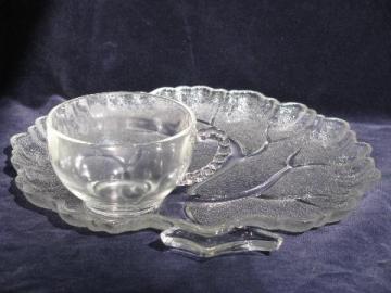 catalog photo of vintage tree leaf pattern glass snack sets for 4