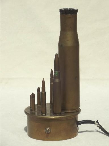 photo of vintage trench art lamp, WWII brass shell casings from artillery & rifles  #6