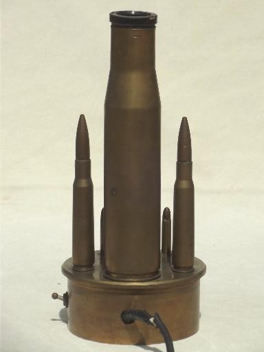 photo of vintage trench art lamp, WWII brass shell casings from artillery & rifles  #7