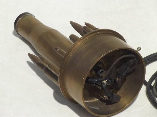 photo of vintage trench art lamp, WWII brass shell casings from artillery & rifles  #11