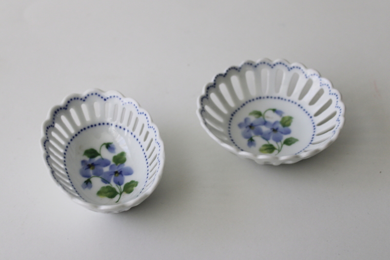 photo of vintage trinket dishes, ring dish round & oval Andrea by Sadek reticulated china hand painted #1