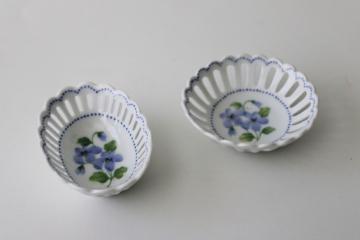 catalog photo of vintage trinket dishes, ring dish round & oval Andrea by Sadek reticulated china hand painted