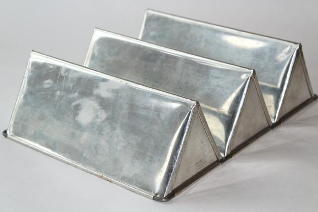 photo of vintage triple loaf pan, triangle shape baking cake or bread pan, tinned steel food mold  #1