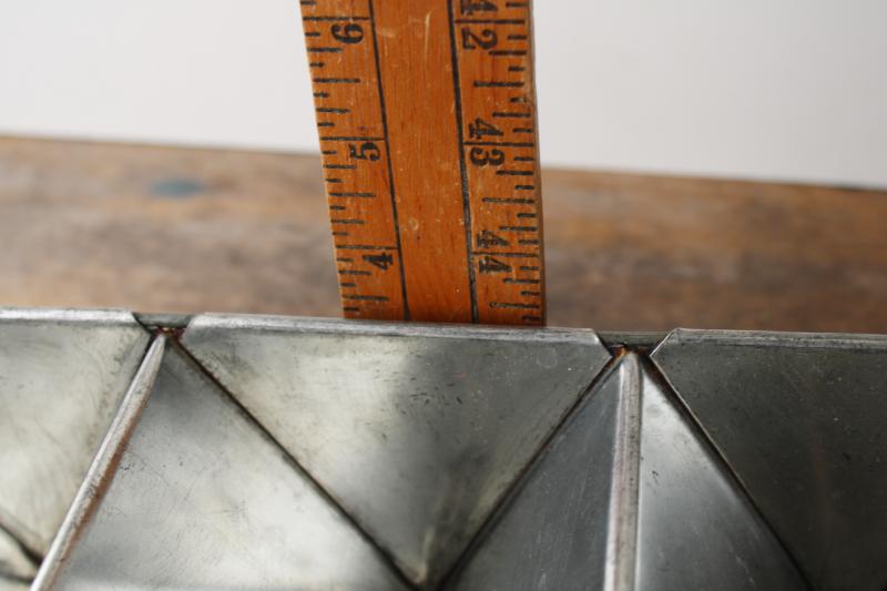 photo of vintage triple loaf pan, triangle shape baking cake or bread pan, tinned steel food mold #4