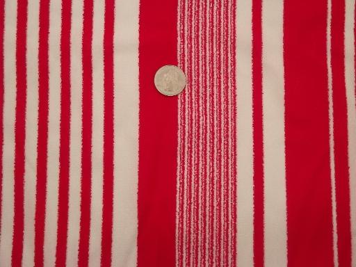 photo of vintage t-shirt knit fabric, poly stretch jersey w/ retro red & white prints #2