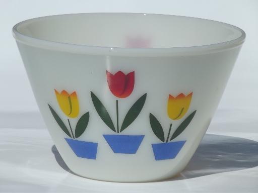 photo of vintage tulip Fire-King ivory glass mixing bowl, medium splash proof bowl #1