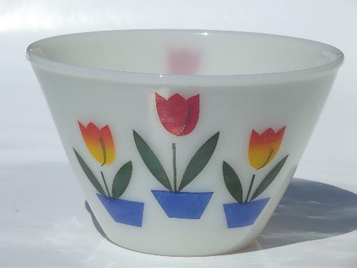 photo of vintage tulip Fire-King ivory glass mixing bowl, small splash proof bowl  #1