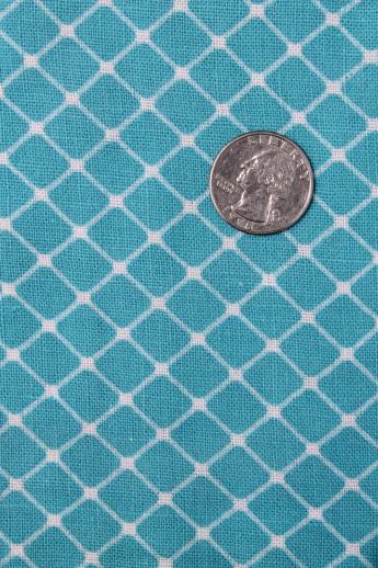 photo of vintage turquoise & white print cotton feedsack fabric, sewn sack w/ original chain stitching #1