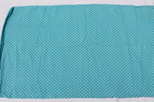 photo of vintage turquoise & white print cotton feedsack fabric, sewn sack w/ original chain stitching #3