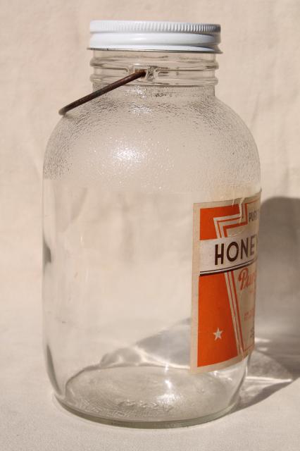 photo of vintage two quart glass jar w/ wire bail handle, old Honey label dated 1942 #3