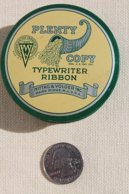 photo of vintage typewriter ribbon tin, Horn of Plenty cornucopia print advertising graphics #2