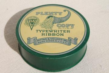 catalog photo of vintage typewriter ribbon tin, Horn of Plenty cornucopia print advertising graphics