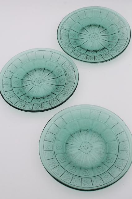 photo of vintage ultramarine teal green depression glass doll dishes, doric and pansy pattern #9