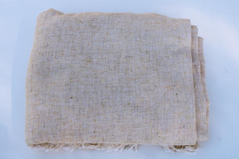 photo of vintage unbleached cotton fabric, rustic homespun type material w/ coarse weave #1