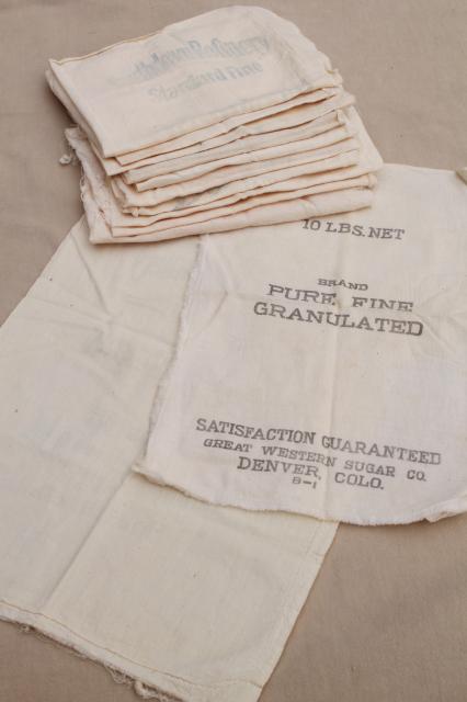 photo of vintage unbleached cotton fabric sugar sacks, primitive old feedsack fabric #1