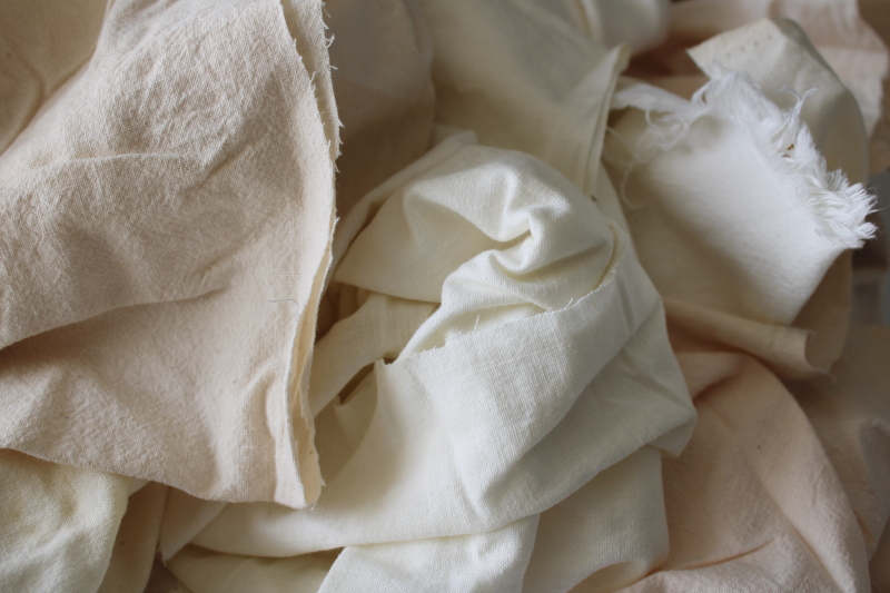 photo of vintage unbleached cotton feed flour sack pieces and scraps, old grain bag fabric #2