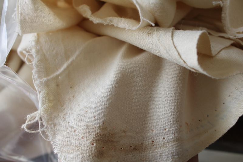 photo of vintage unbleached cotton feed flour sack pieces and scraps, old grain bag fabric #7