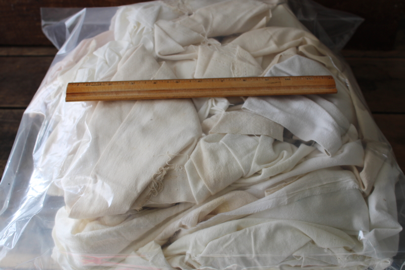 photo of vintage unbleached cotton feed flour sack pieces and scraps, old grain bag fabric #8