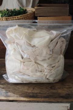 catalog photo of vintage unbleached cotton feed flour sack pieces and scraps, old grain bag fabric