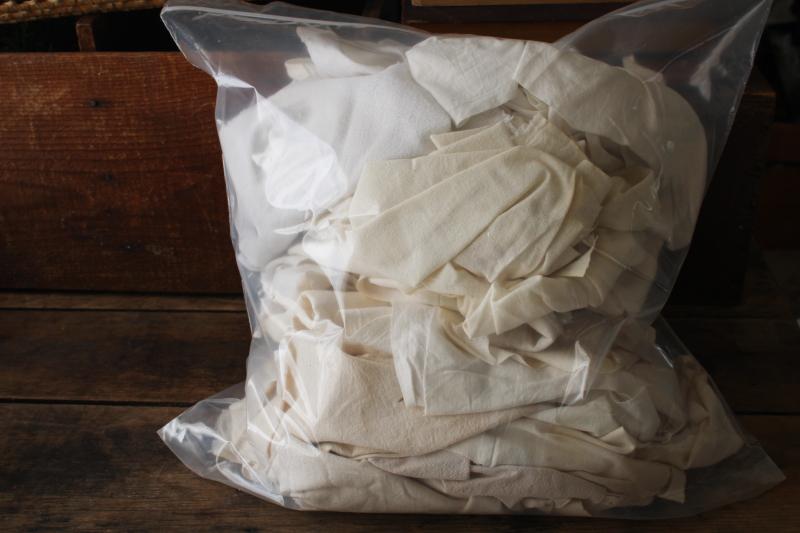 photo of vintage unbleached cotton feed flour sack pieces and scraps, old grain bag fabric #1