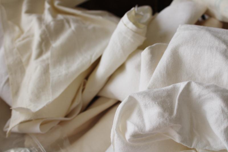 photo of vintage unbleached cotton feed flour sack pieces and scraps, old grain bag fabric #4