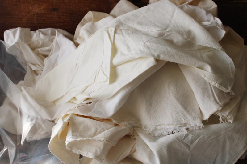 photo of vintage unbleached cotton feed flour sack pieces and scraps, old grain bag fabric #9