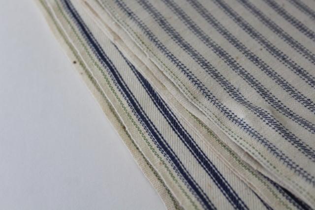 photo of vintage unbleached cotton ticking fabric, blue stripe heavy canvas weight material #2