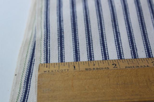 photo of vintage unbleached cotton ticking fabric, blue stripe heavy canvas weight material #3